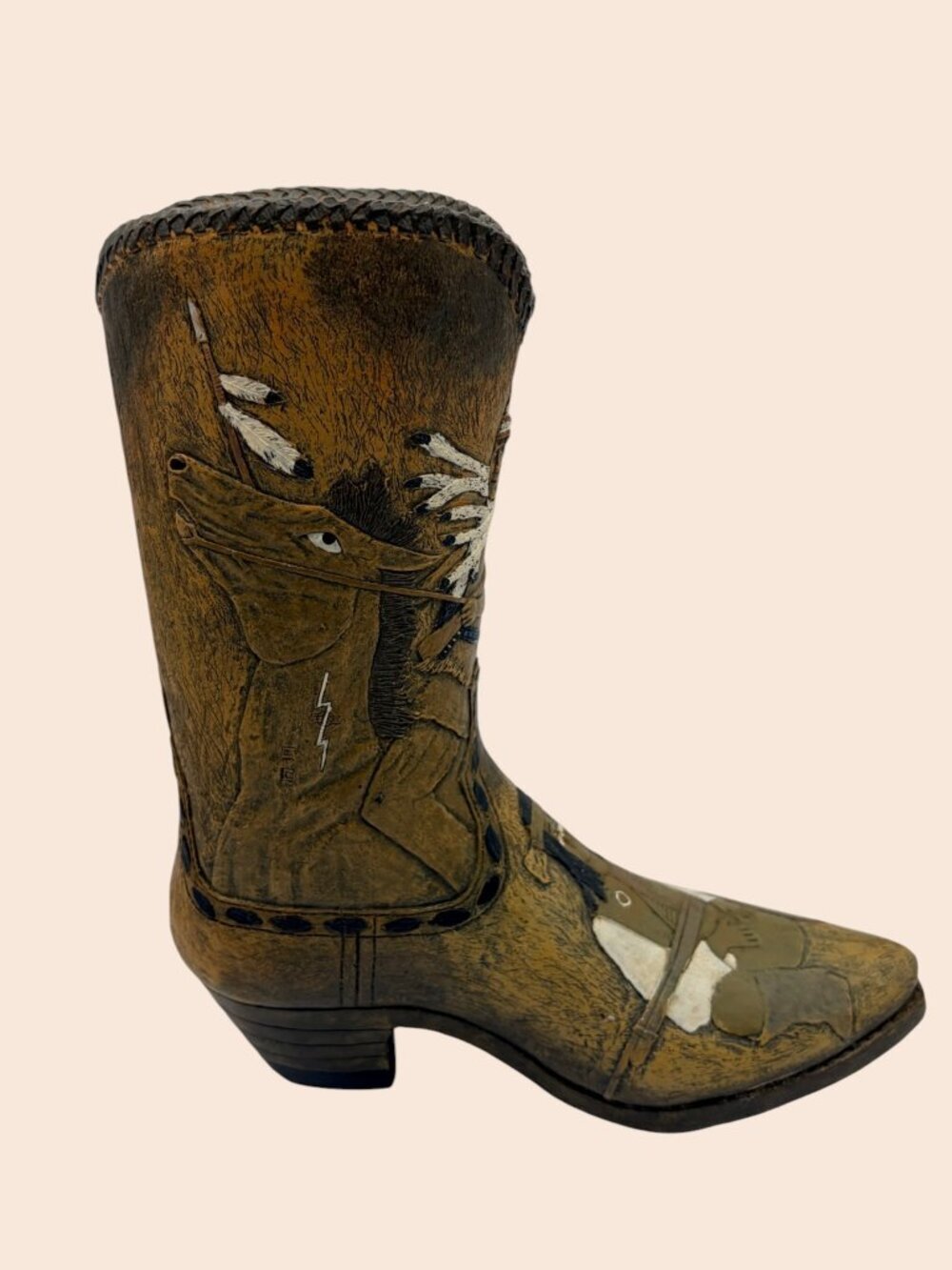 VTG Western Cowboy Boot Vase Native American Decor Rustic Resin Art Sculpture - Picture 3 of 12